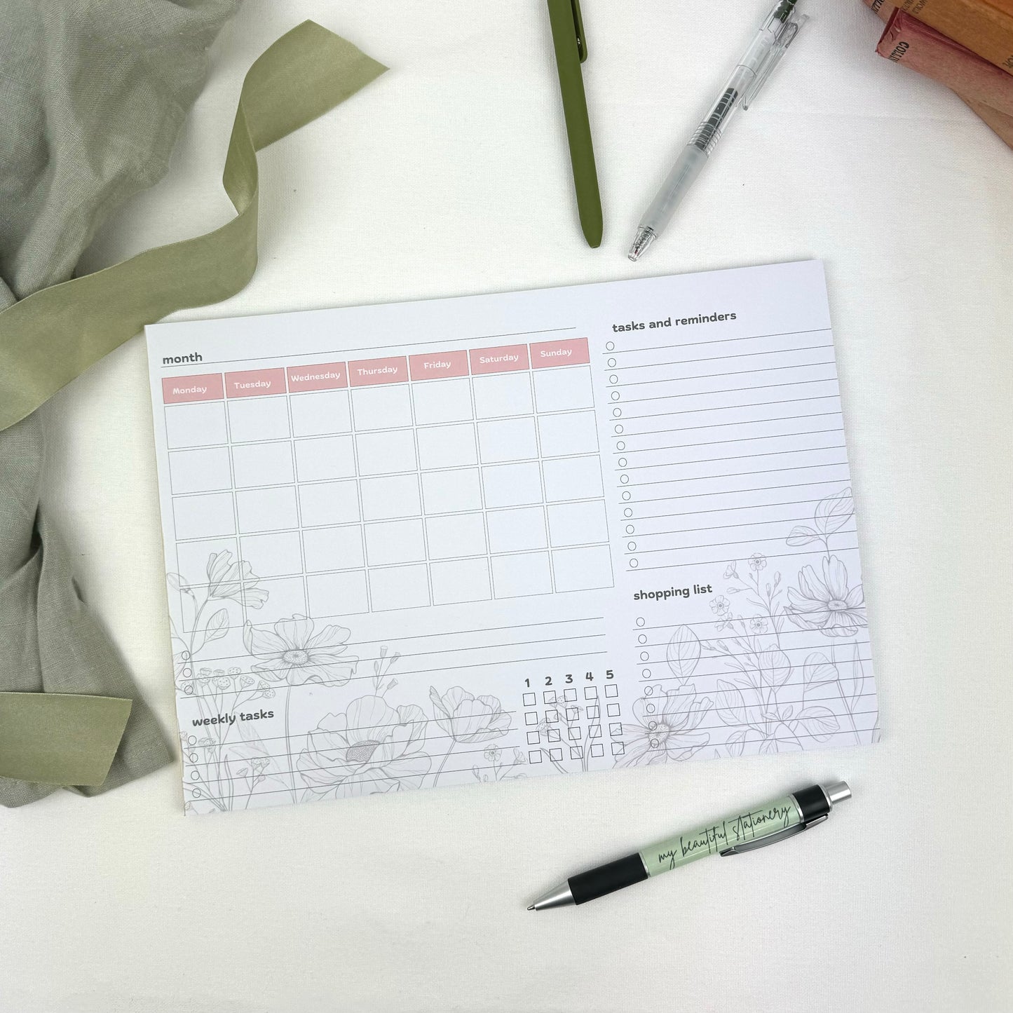 Monthly planner pad