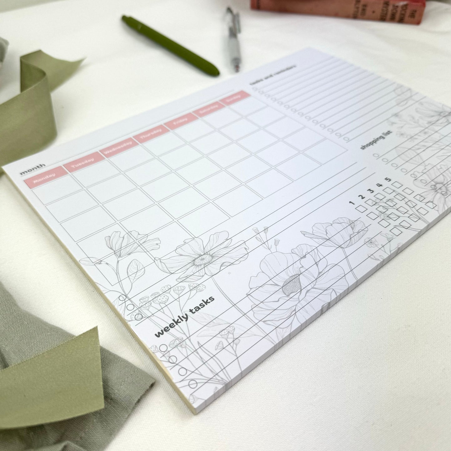 Monthly planner pad