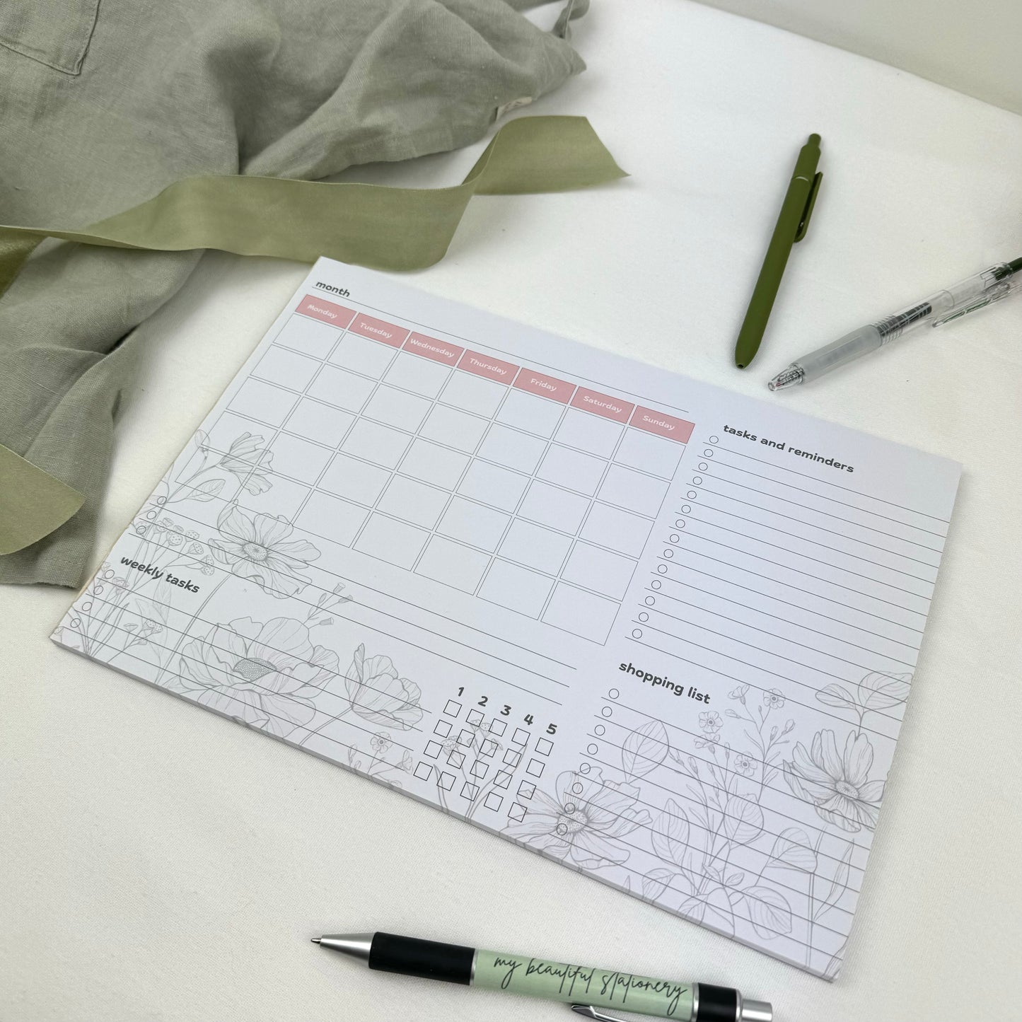 Monthly planner pad