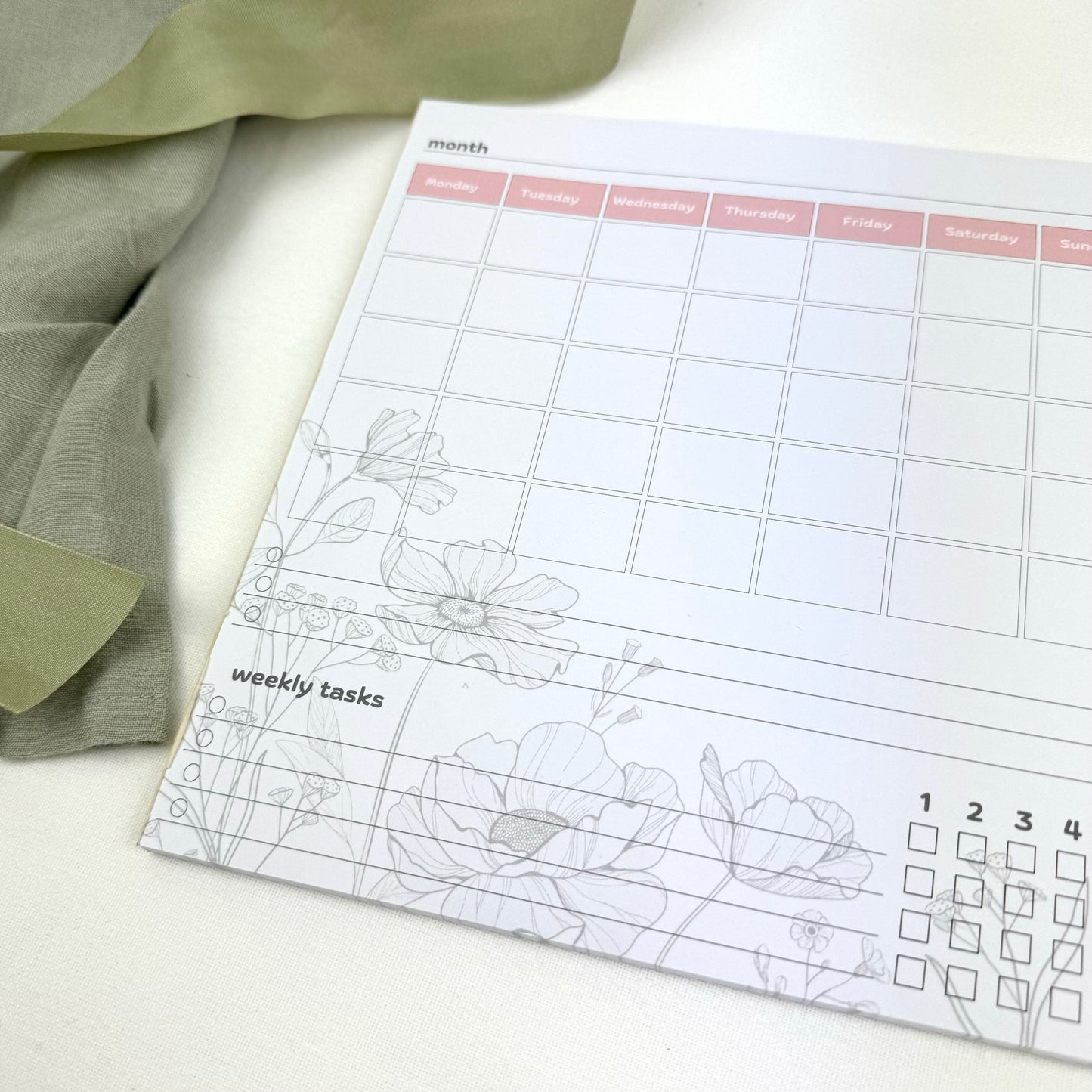 Monthly planner pad