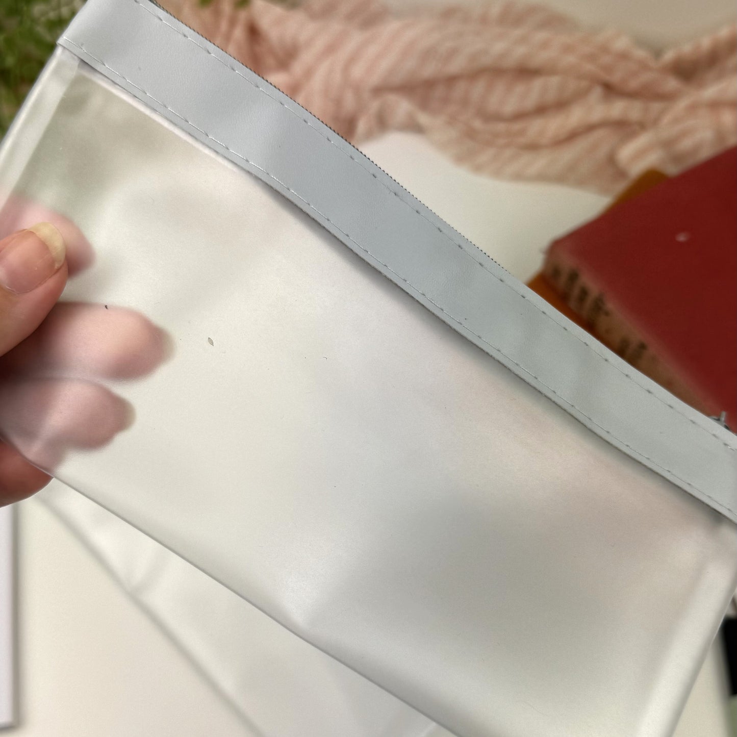 Pencil cases, frosted PVC with coloured zip closure