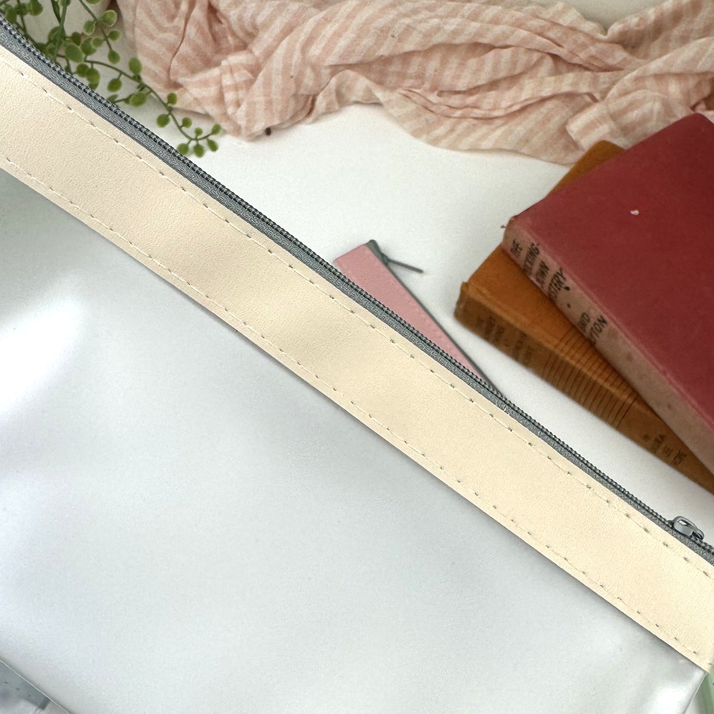 Pencil cases, frosted PVC with coloured zip closure