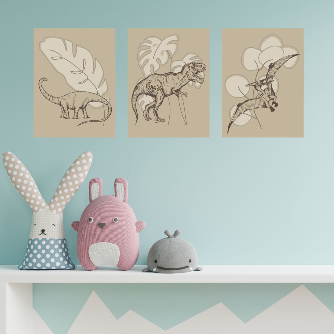 Dinosaur wall prints, set of 3, nursery prints