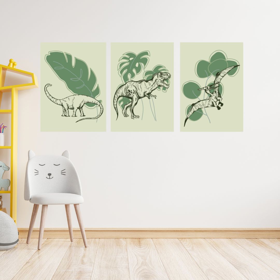 Dinosaur wall prints, set of 3, nursery prints