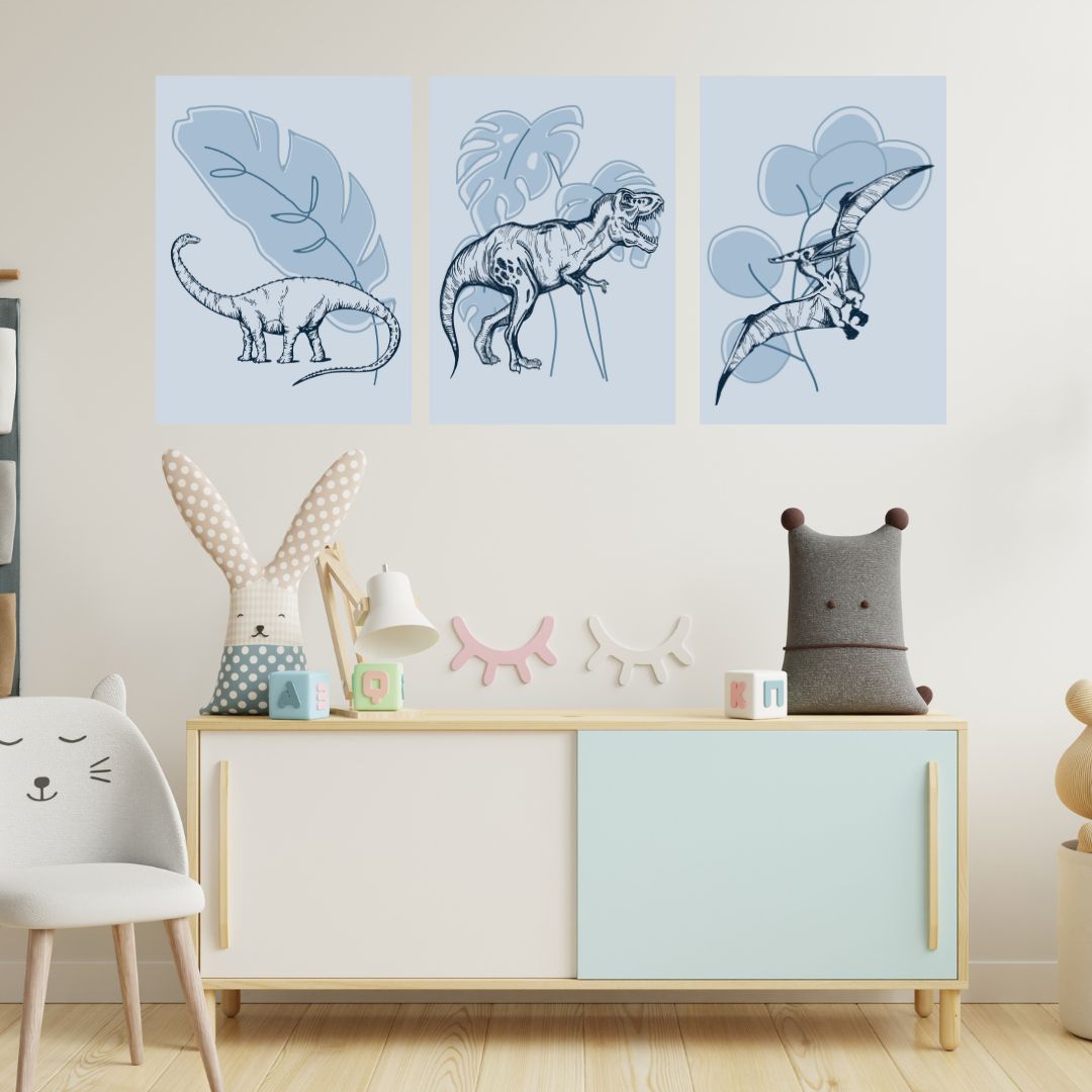 Dinosaur wall prints, set of 3, nursery prints