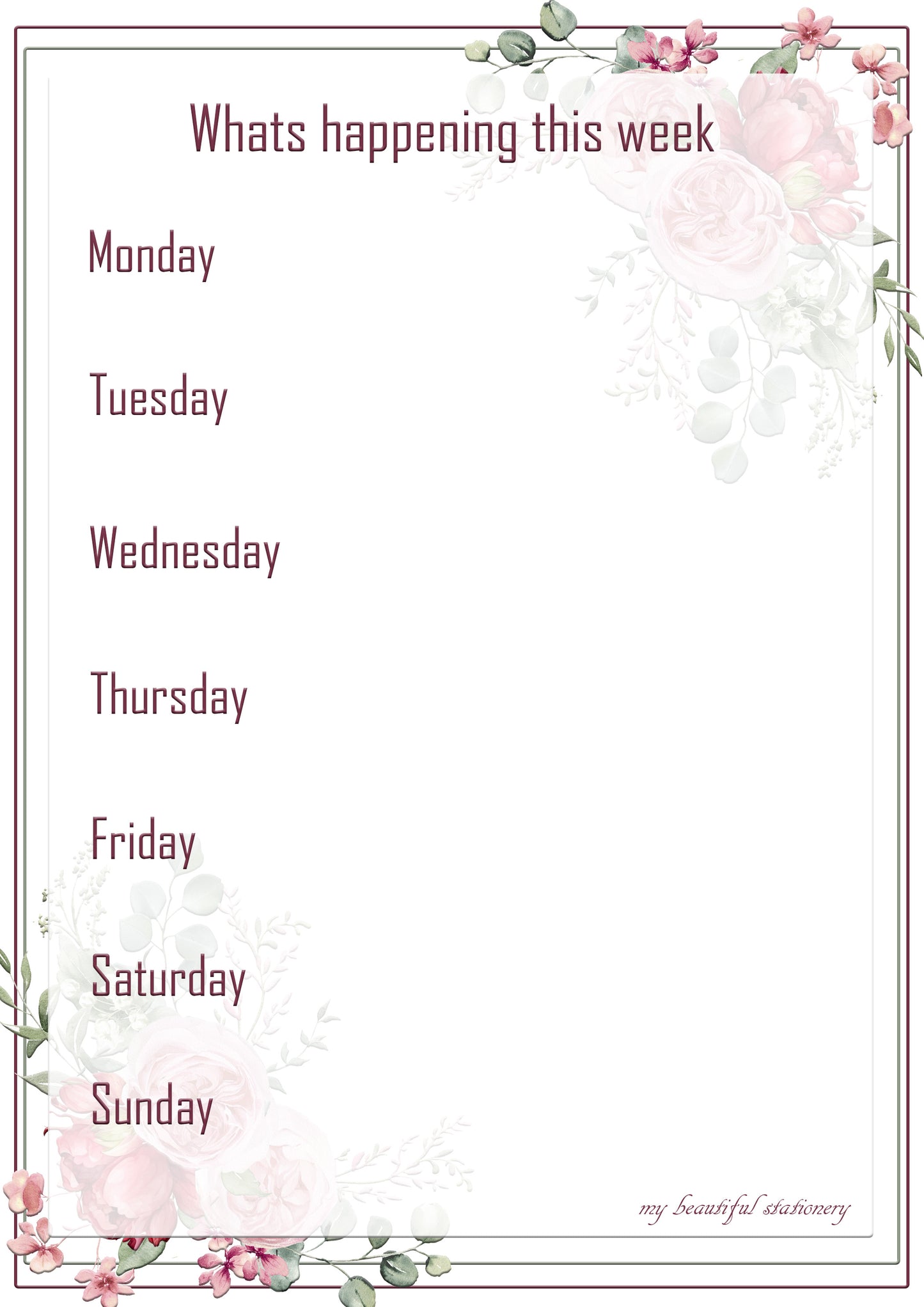 Meals and What's happening this week
