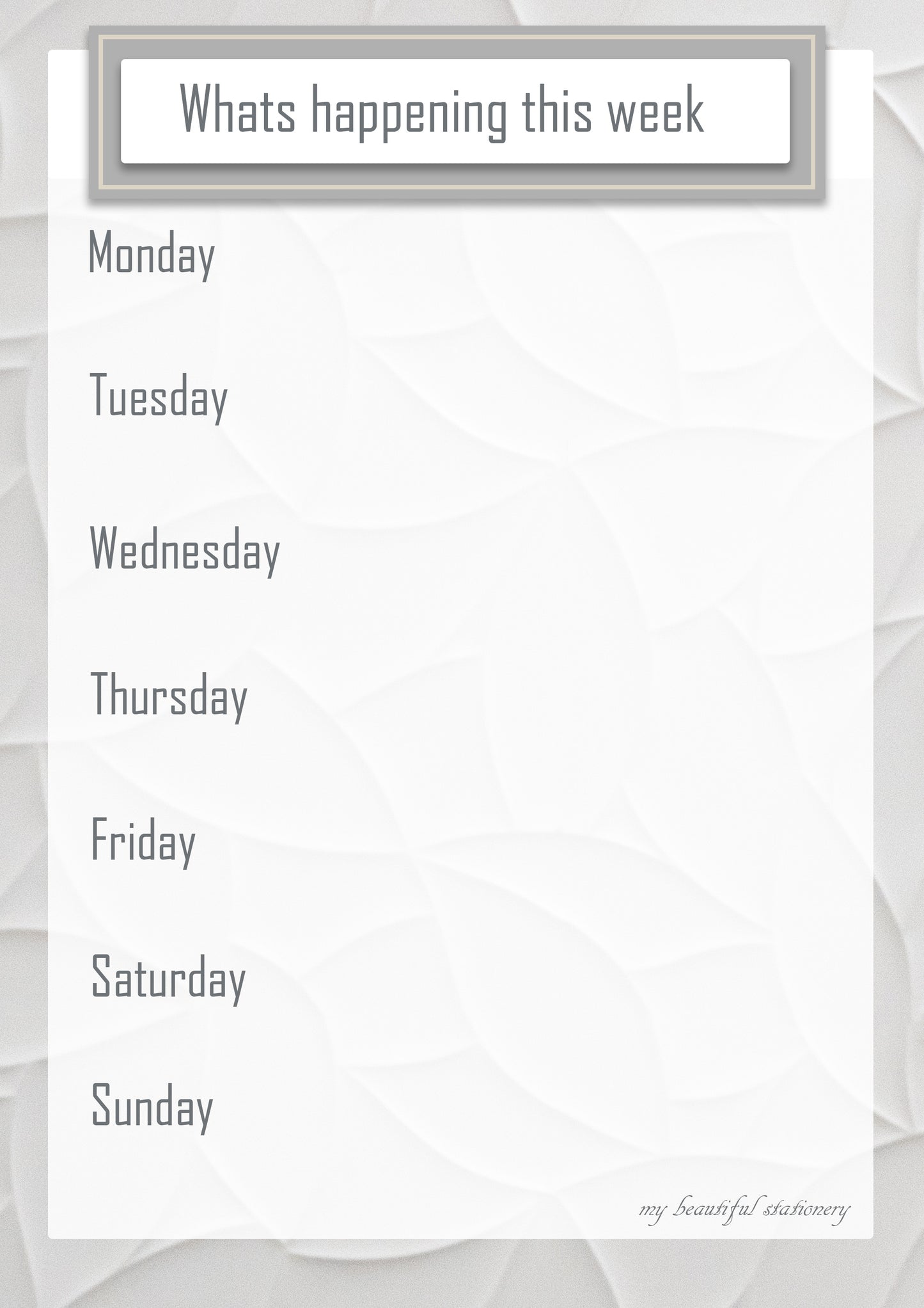 Meals and What's happening this week