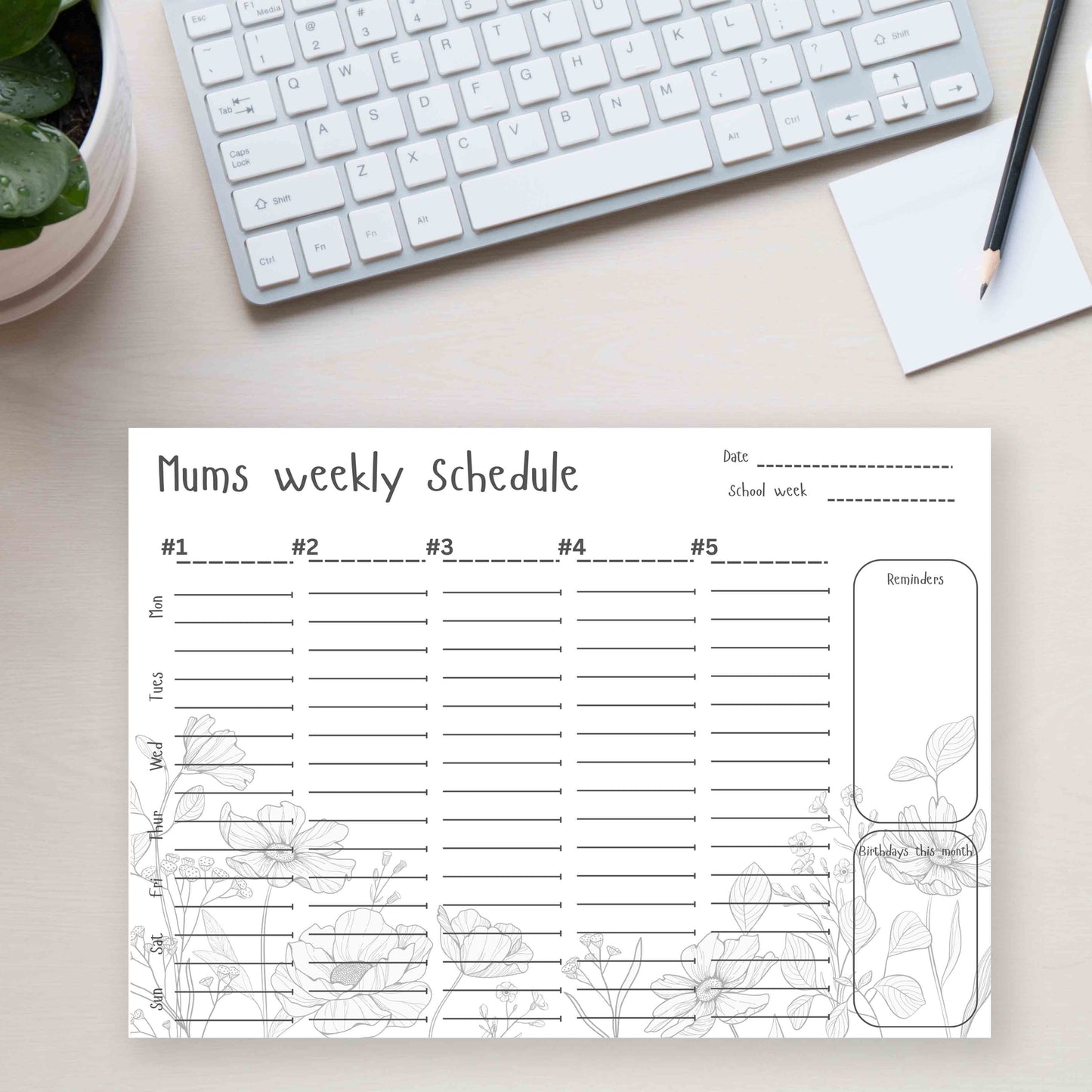 Mums weekly schedule - Print your own or digital