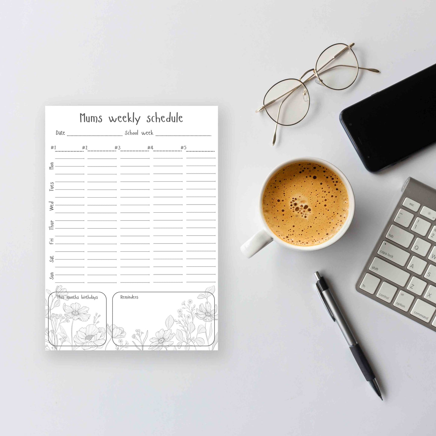 Mums weekly schedule - Print your own or digital